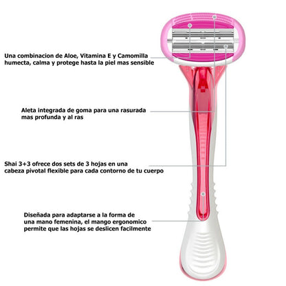 STILETTO® KIT FEMENINO DESECHABLE 6 HOJAS CON ESPUMA PURE SILK