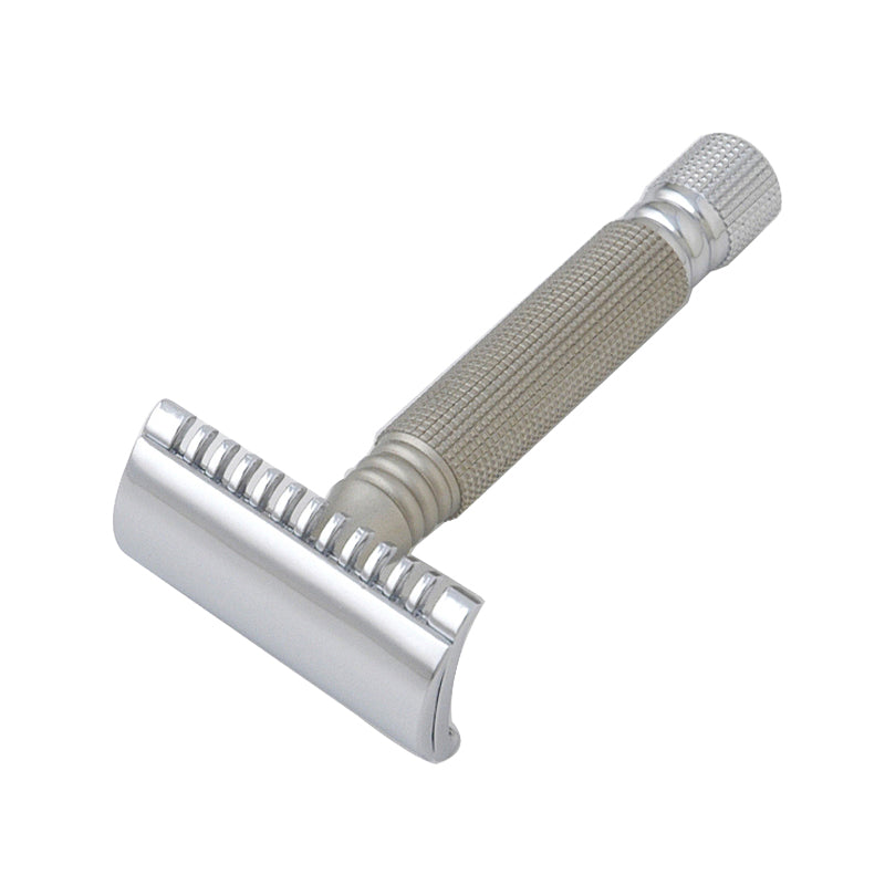 SST02 Máquina de Afeitar Doble Hoja de 3 piezas-Peine Abierto-plata mate