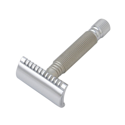 SST02 Máquina de Afeitar Doble Hoja de 3 piezas-Peine Abierto-plata mate