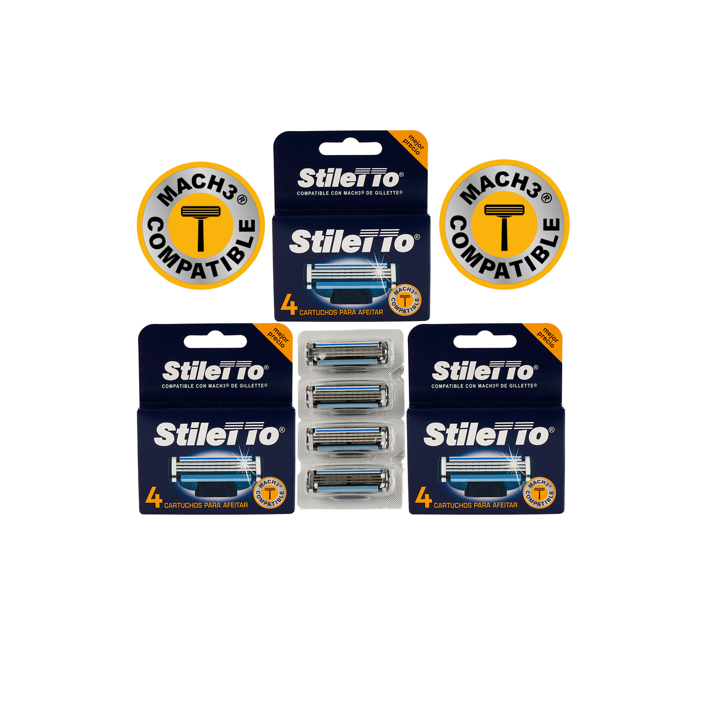 REPUESTOS AFEITADORA 3 HOJAS STILETTO®COMPATIBLE CON MACH3®