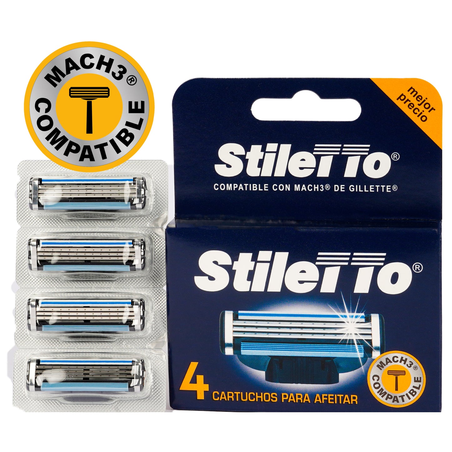REPUESTOS AFEITADORA 3 HOJAS STILETTO®COMPATIBLE CON MACH3®
